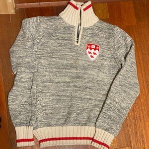 Gray and Red Quarter-Zip cotton Sweater